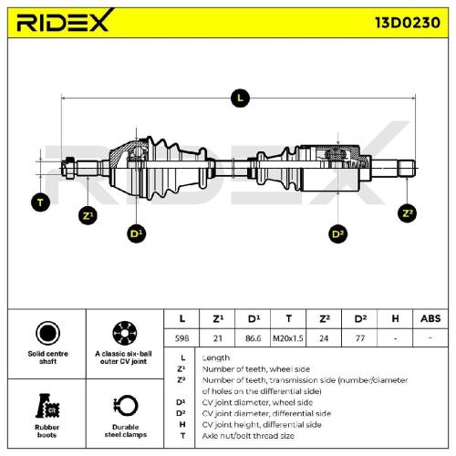 RIDEX Antriebswelle Achswelle Vorderachse/Vorne links passend für PEUGEOT Bild RIDEX Antriebswelle Achswelle Vorderachse/Vorne links passend für PEUGEOT