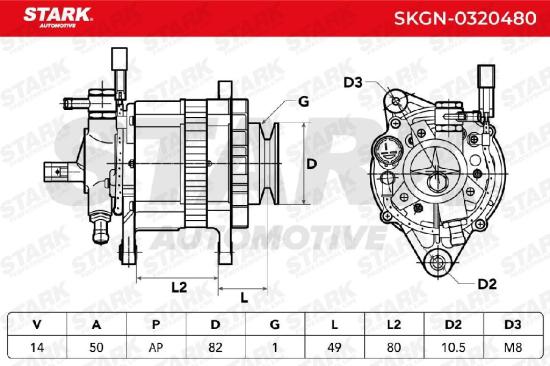 STARK SKGN-0320480 Lichtmaschine 50A 12V Drehrichtung im Uhrzeigersinn mit Bild STARK SKGN-0320480 Lichtmaschine 50A 12V Drehrichtung im Uhrzeigersinn mit