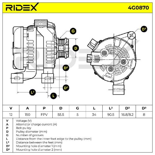RIDEX 4G0870 Lichtmaschine 150A 14V Drehrichtung im Uhrzeigersinn mit für VOLVO Bild RIDEX 4G0870 Lichtmaschine 150A 14V Drehrichtung im Uhrzeigersinn mit für VOLVO