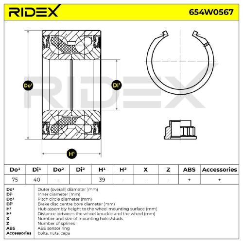 RIDEX 654W0567 Radlagersatz pro 1 Rad Vorne für TOYOTA Yaris Schrägheck (P9) Bild RIDEX 654W0567 Radlagersatz pro 1 Rad Vorne für TOYOTA Yaris Schrägheck (P9)