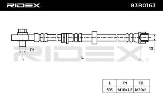 RIDEX Bremsschlauch 83B0163 VORNE beidseitig BREMSSCHLÄUCHE Länge: 520mm mit Bild RIDEX Bremsschlauch 83B0163 VORNE beidseitig BREMSSCHLÄUCHE Länge: 520mm mit