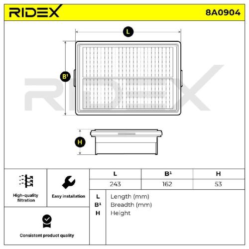 RIDEX 8A0904 Motor Luftfilter Filtereinsatz für HYUNDAI Kona (OS) für KIA XCeed Bild RIDEX 8A0904 Motor Luftfilter Filtereinsatz für HYUNDAI Kona (OS) für KIA XCeed
