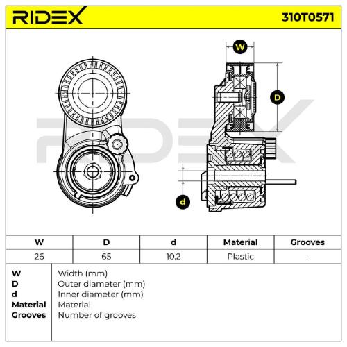 RIDEX 310T0571 Spannrolle Keilrippenriemen für OPEL INSIGNIA Caravan 55517140 Bild RIDEX 310T0571 Spannrolle Keilrippenriemen für OPEL INSIGNIA Caravan 55517140