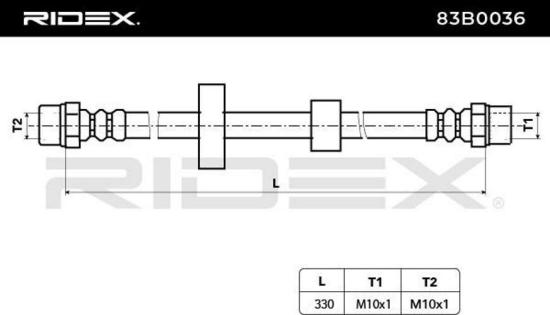 RIDEX Bremsschlauch 83B0036 VORNE VORNE beidseitig BREMSSCHLÄUCHE Länge: 330mm Bild RIDEX Bremsschlauch 83B0036 VORNE VORNE beidseitig BREMSSCHLÄUCHE Länge: 330mm