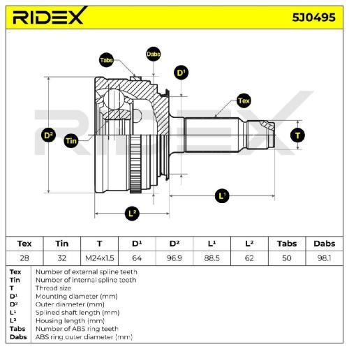RIDEX 5J0495 Gelenksatz Antriebswelle Achswelle Vorne radseitig für HONDA Bild RIDEX 5J0495 Gelenksatz Antriebswelle Achswelle Vorne radseitig für HONDA