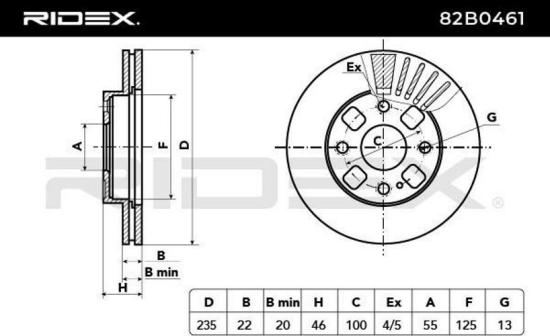 RIDEX 82B0461 2x Bremsscheiben Vorne Ø235mm Belüftet für MAZDA 323 F VI Bild RIDEX 82B0461 2x Bremsscheiben Vorne Ø235mm Belüftet für MAZDA 323 F VI