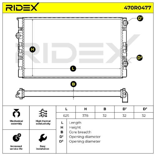 RIDEX 470R0477 Motorkühler / Wasserkühler für VW Golf 1II (1H1) 1H0121253BC Bild RIDEX 470R0477 Motorkühler / Wasserkühler für VW Golf 1II (1H1) 1H0121253BC