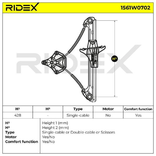 RIDEX 1561W0702 Fensterheber Hinten Links Elektrisch ohne Elektromotor für VW Bild RIDEX 1561W0702 Fensterheber Hinten Links Elektrisch ohne Elektromotor für VW