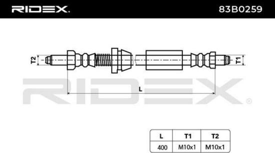 RIDEX Bremsschlauch 83B0259 VORNE beidseitig BREMSSCHLÄUCHE Länge: 400mm Bild RIDEX Bremsschlauch 83B0259 VORNE beidseitig BREMSSCHLÄUCHE Länge: 400mm