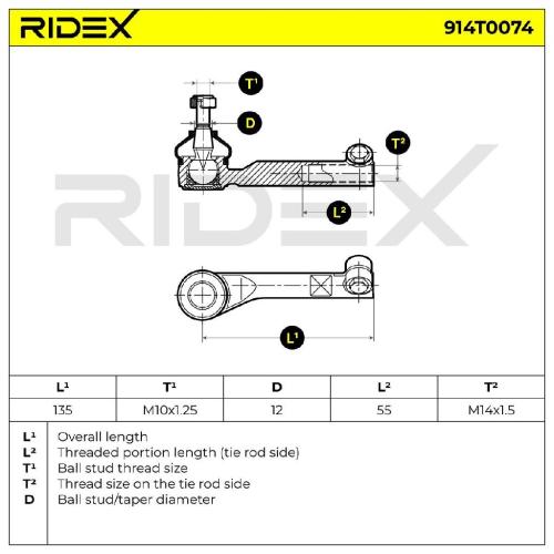 RIDEX Spurstangenkopf Vorderachse links Traggelenk FM14x1.5R 914T0074 Bild RIDEX Spurstangenkopf Vorderachse links Traggelenk FM14x1.5R 914T0074