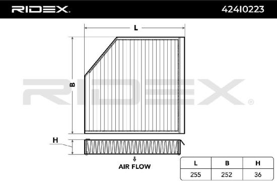 RIDEX 424I0223 Innenraumfilter Pollenfilter Aktivkohlefilter Höhe: 36 Breite: Bild RIDEX 424I0223 Innenraumfilter Pollenfilter Aktivkohlefilter Höhe: 36 Breite: