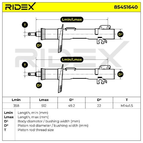 RIDEX 854S1640 2x Stoßdämpfer Federbein Gasdruck Vorne für VW Polo Schrägheck Bild RIDEX 854S1640 2x Stoßdämpfer Federbein Gasdruck Vorne für VW Polo Schrägheck