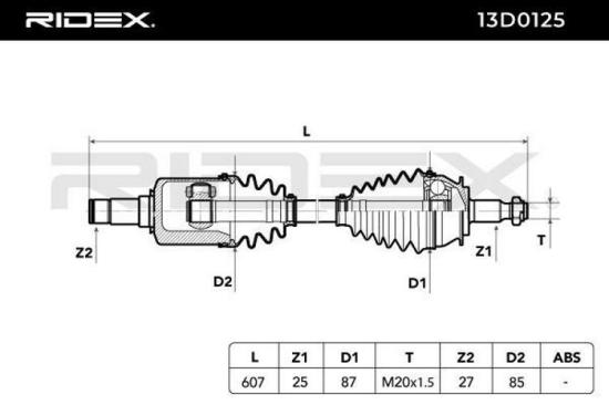 RIDEX Antriebswelle Achswelle Vorderachse/Vorne links A1693701572 13D0125 Bild RIDEX Antriebswelle Achswelle Vorderachse/Vorne links A1693701572 13D0125