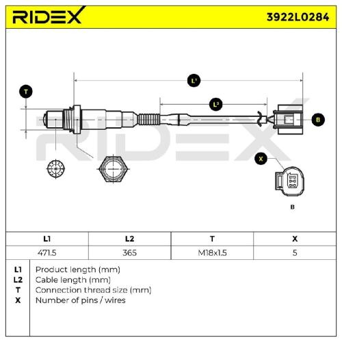 RIDEX 3922L0284 Lambdasonde Regelsonde vor Katalysator Oxygen O2 Sensor Beheizt Bild RIDEX 3922L0284 Lambdasonde Regelsonde vor Katalysator Oxygen O2 Sensor Beheizt