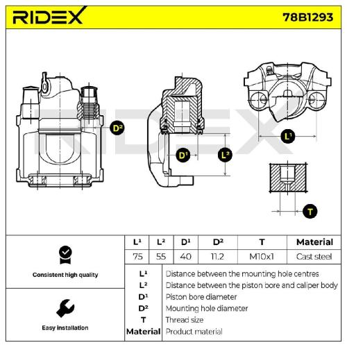 RIDEX 78B1293 Bremssattel Bremszange Hinten rechts für BMW 5 Limousine (E34) für Bild RIDEX 78B1293 Bremssattel Bremszange Hinten rechts für BMW 5 Limousine (E34) für