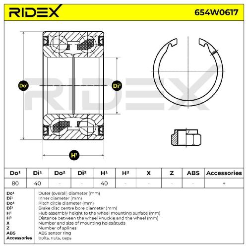 RIDEX 654W0617 Radlagersatz pro 1 Rad Vorne beidseitig für MITSUBISHI MR491449 Bild RIDEX 654W0617 Radlagersatz pro 1 Rad Vorne beidseitig für MITSUBISHI MR491449