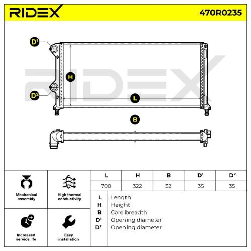 RIDEX 470R0235 Motorkühler / Wasserkühler für Fahrzeuge ohne Ölkühler für FIAT Bild RIDEX 470R0235 Motorkühler / Wasserkühler für Fahrzeuge ohne Ölkühler für FIAT