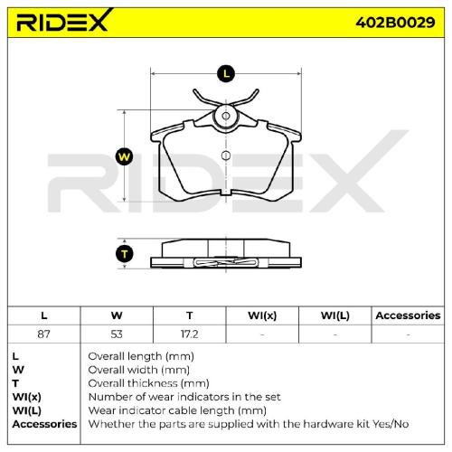 RIDEX 402B0029 Bremsbeläge Hinten für VW Golf III (1E7, 1H5, 1H1), IV (1E, 1J5 Bild RIDEX 402B0029 Bremsbeläge Hinten für VW Golf III (1E7, 1H5, 1H1), IV (1E, 1J5