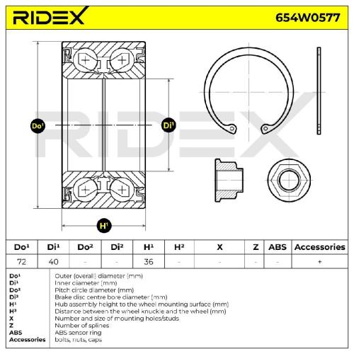 RIDEX 654W0577 Radlagersatz pro 1 Rad Vorne für OPEL ASTRA J 93193921 95508546 Bild RIDEX 654W0577 Radlagersatz pro 1 Rad Vorne für OPEL ASTRA J 93193921 95508546