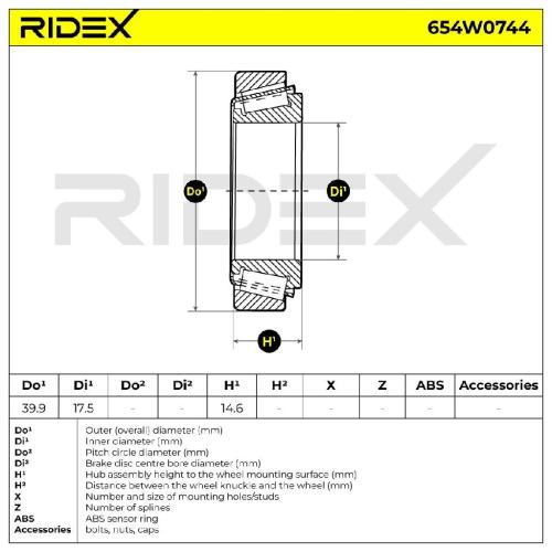 RIDEX 654W0744 Radlagersatz pro 1 Rad Vorne Hinten Kegelrollenlager 0069811605 Bild RIDEX 654W0744 Radlagersatz pro 1 Rad Vorne Hinten Kegelrollenlager 0069811605