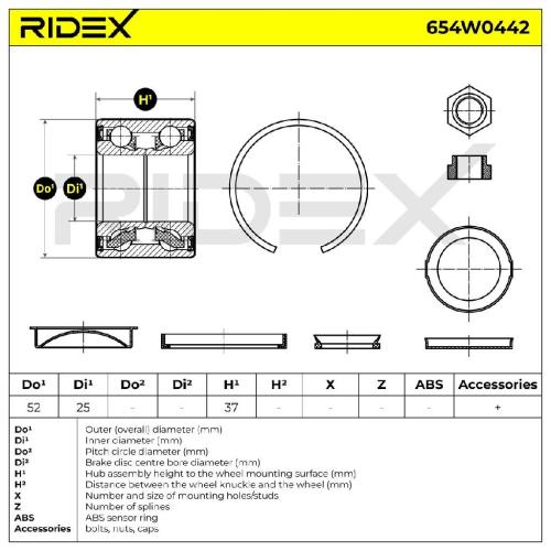 RIDEX 654W0442 Radlagersatz pro 1 Rad Hinten beidseitig passend für PEUGEOT 207 Bild RIDEX 654W0442 Radlagersatz pro 1 Rad Hinten beidseitig passend für PEUGEOT 207