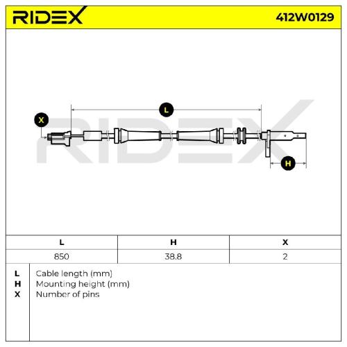 RIDEX ABS-Sensor 412W0129 Vorderachse beidseitig Sensorart: aktiver Sensor Bild RIDEX ABS-Sensor 412W0129 Vorderachse beidseitig Sensorart: aktiver Sensor