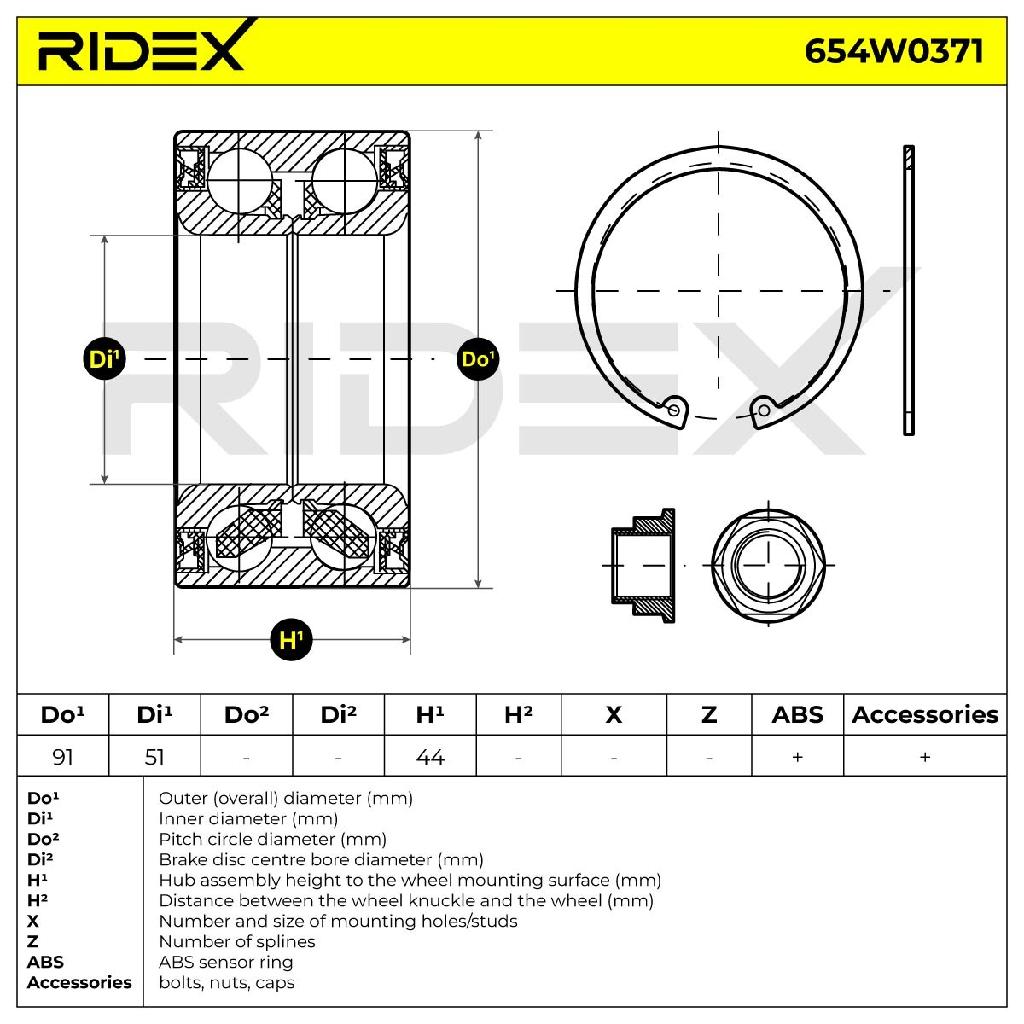 RIDEX 654W0371 Radlagersatz pro 1 Rad Vorne für HONDA CR-V III (RE) 44300SHJA51