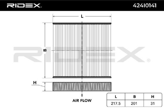 RIDEX 424I0141 Innenraumfilter Pollenfilter Höhe: 31 Breite: 200 Länge: 216 Bild RIDEX 424I0141 Innenraumfilter Pollenfilter Höhe: 31 Breite: 200 Länge: 216