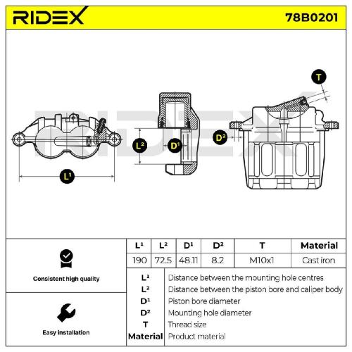 RIDEX 78B0201 Bremssattel Bremszange Vorne links passend für MERCEDES-BENZ VIANO Bild RIDEX 78B0201 Bremssattel Bremszange Vorne links passend für MERCEDES-BENZ VIANO