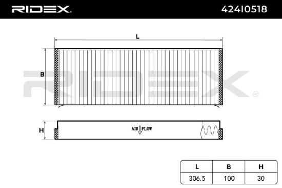 RIDEX 424I0518 Innenraumfilter Pollenfilter Höhe: 30 Breite: 100 Länge: 306 Bild RIDEX 424I0518 Innenraumfilter Pollenfilter Höhe: 30 Breite: 100 Länge: 306
