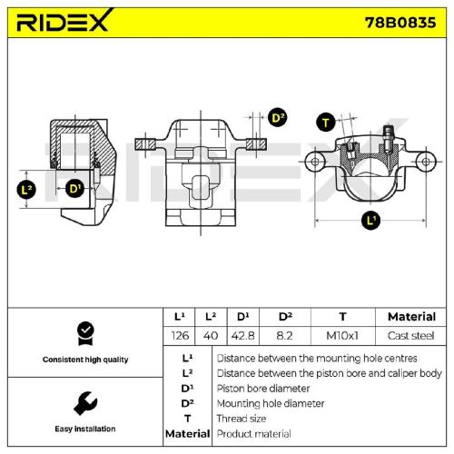 RIDEX 78B0835 Bremssattel Bremszange Hinten links für SSANGYONG REXTON W Bild RIDEX 78B0835 Bremssattel Bremszange Hinten links für SSANGYONG REXTON W