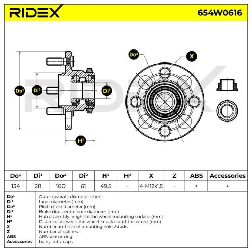 RIDEX 654W0616 Radlagersatz pro 1 Rad Hinten beidseitig für HONDA 42200S04951 Bild RIDEX 654W0616 Radlagersatz pro 1 Rad Hinten beidseitig für HONDA 42200S04951