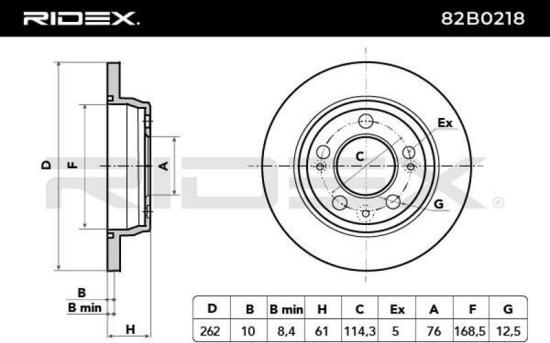 RIDEX 82B0218 2x Bremsscheiben Hinten Ø262,2mm voll für HYUNDAI ix35 Bild RIDEX 82B0218 2x Bremsscheiben Hinten Ø262,2mm voll für HYUNDAI ix35