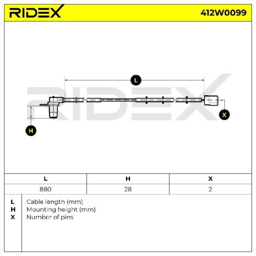 RIDEX ABS-Sensor 412W0099 Vorderachse links Sensorart: passiver Sensor Bild RIDEX ABS-Sensor 412W0099 Vorderachse links Sensorart: passiver Sensor