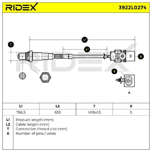 RIDEX 3922L0274 Lambdasonde Regelsonde vor Katalysator Oxygen O2 Sensor Beheizt Bild RIDEX 3922L0274 Lambdasonde Regelsonde vor Katalysator Oxygen O2 Sensor Beheizt