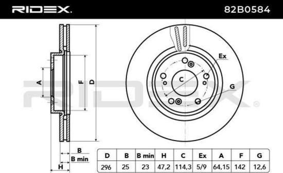 RIDEX 82B0584 2x Bremsscheiben Vorne Ø296mm Belüftet für HONDA ACCORD VIII Bild RIDEX 82B0584 2x Bremsscheiben Vorne Ø296mm Belüftet für HONDA ACCORD VIII