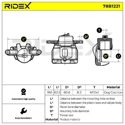RIDEX 78B1221 Bremssattel Bremszange Vorne links für SUZUKI Grand Vitara II SUV Bild RIDEX 78B1221 Bremssattel Bremszange Vorne links für SUZUKI Grand Vitara II SUV