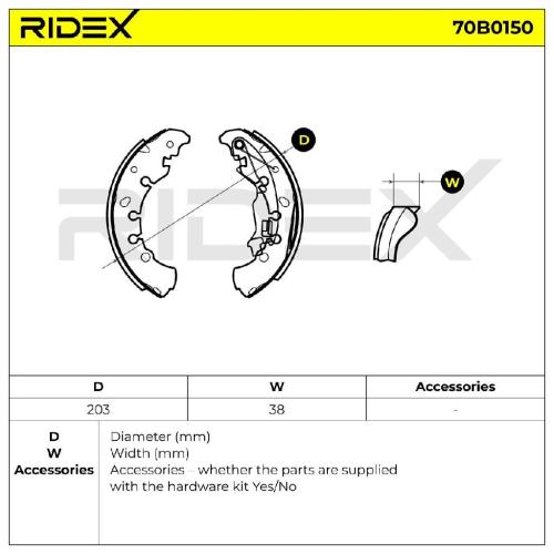 RIDEX Bremsbacken Satz für Trommelbremse Hinten mit Hebel für OPEL 70B0150 Bild RIDEX Bremsbacken Satz für Trommelbremse Hinten mit Hebel für OPEL 70B0150