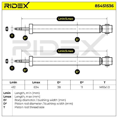 RIDEX 854S1536 2x Stoßdämpfer Gasdruck Hinten für VW POLO (9N) 6Q0513025AD Bild RIDEX 854S1536 2x Stoßdämpfer Gasdruck Hinten für VW POLO (9N) 6Q0513025AD