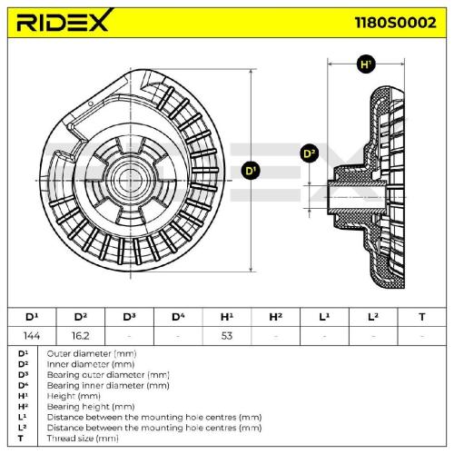 RIDEX 1180S0002 Federbeinstützlager ohne Kugellager Vorne unten beidseitig Bild RIDEX 1180S0002 Federbeinstützlager ohne Kugellager Vorne unten beidseitig