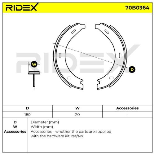 RIDEX Bremsbacken Satz für Trommelbremse Hinten mit Zubehör mit Handbremshebel Bild RIDEX Bremsbacken Satz für Trommelbremse Hinten mit Zubehör mit Handbremshebel