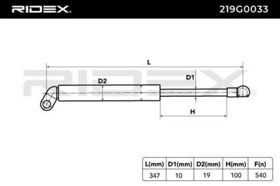 RIDEX 219G0033 Heckklappendämpfer beidseitig hinten Länge:347mm 540N Hub: 100mm Bild RIDEX 219G0033 Heckklappendämpfer beidseitig hinten Länge:347mm 540N Hub: 100mm