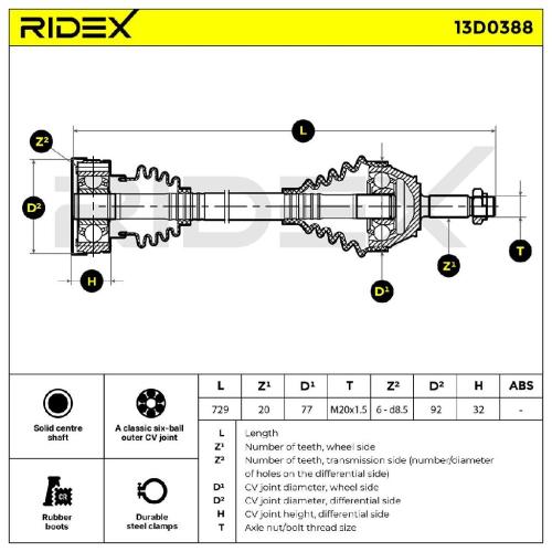 RIDEX Antriebswelle Achswelle Vorderachse/Vorne rechts für VW Polo Coupe Bild RIDEX Antriebswelle Achswelle Vorderachse/Vorne rechts für VW Polo Coupe