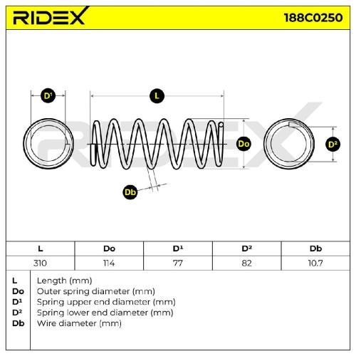 RIDEX 188C0250 2x Federn Fahrwerksfedern Hinten für OPEL AGILA (A) (H00) Bild RIDEX 188C0250 2x Federn Fahrwerksfedern Hinten für OPEL AGILA (A) (H00)