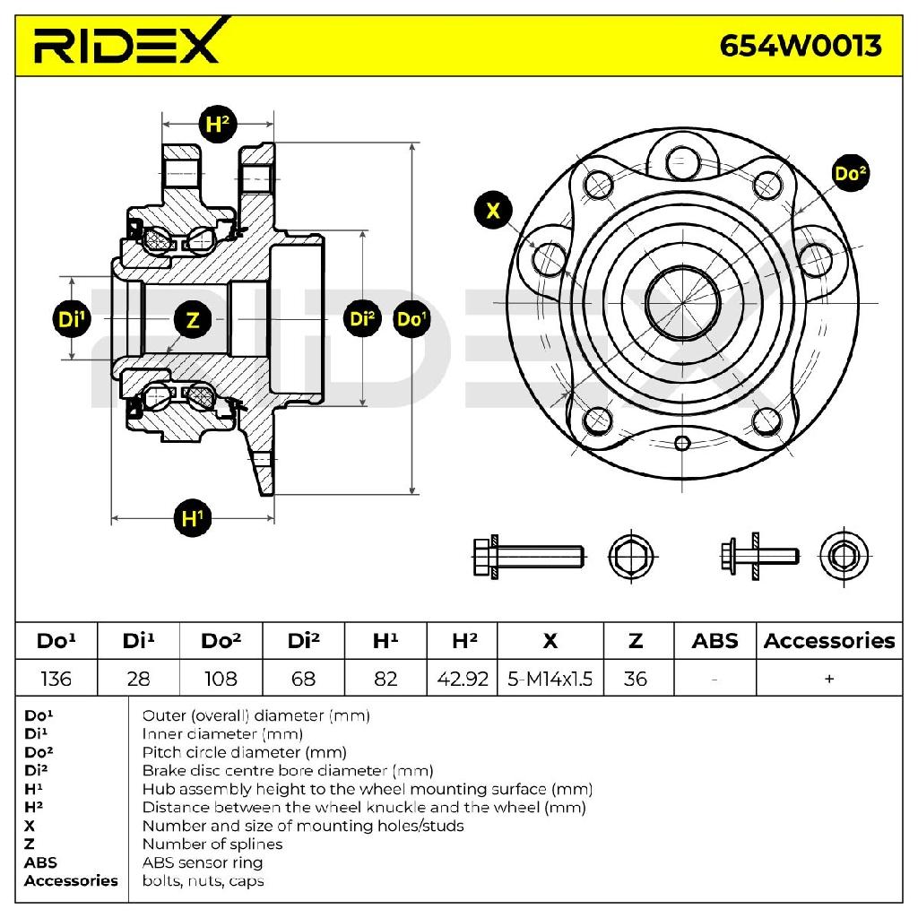 RIDEX 654W0013 Radlagersatz pro 1 Rad Vorne beidseitig für VOLVO V70 II (285)