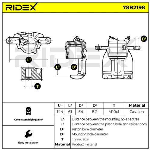 RIDEX 78B2198 Bremssattel Bremszange Vorne rechts für NISSAN MICRA III (K12) Bild RIDEX 78B2198 Bremssattel Bremszange Vorne rechts für NISSAN MICRA III (K12)