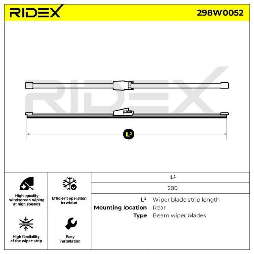 RIDEX 298W0052 Heckscheibenwischer Flach ohne Spoiler Hinten 280mm für VW Bild RIDEX 298W0052 Heckscheibenwischer Flach ohne Spoiler Hinten 280mm für VW