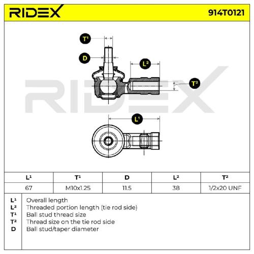 RIDEX Spurstangenkopf Vorderachse beidseitig Traggelenk 1/2x20 UNF 914T0121 Bild RIDEX Spurstangenkopf Vorderachse beidseitig Traggelenk 1/2x20 UNF 914T0121