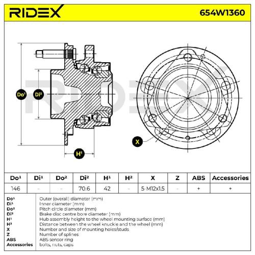 RIDEX 654W1360 Radlagersatz pro 1 Rad Hinten beidseitig für OPEL YR00079280 Bild RIDEX 654W1360 Radlagersatz pro 1 Rad Hinten beidseitig für OPEL YR00079280