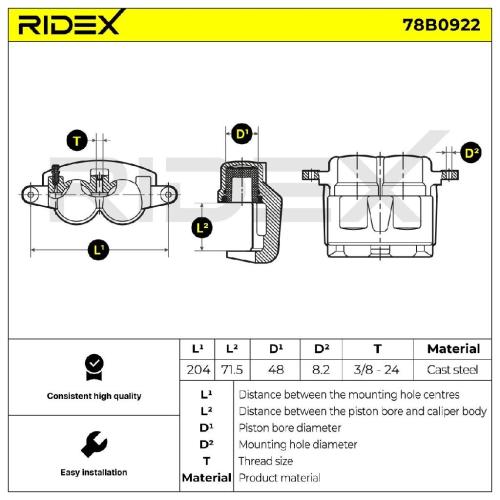 RIDEX 78B0922 Bremssattel Bremszange Vorne rechts für JEEP GRAND CHEROKEE III Bild RIDEX 78B0922 Bremssattel Bremszange Vorne rechts für JEEP GRAND CHEROKEE III